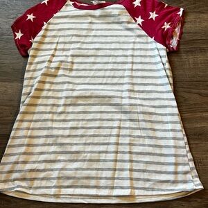 Women’s Red and Gray Striped Star Sleeve Shirt